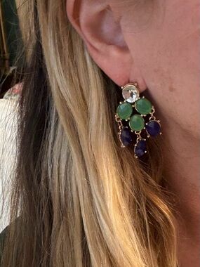 Women's Green and Blue Cluster Drop Earrings